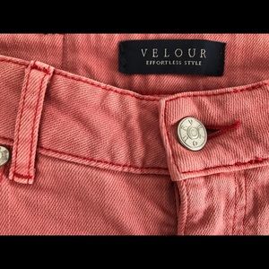 Velour “effortless style” salmon pink jeans